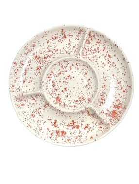 Ceramic Sectioned Serving Dish in Red/Orange/Brown Splatter Pattern